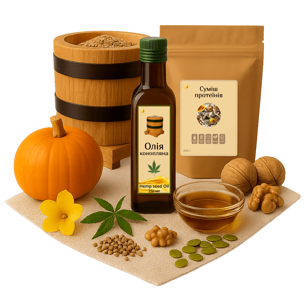 натуральні олії, протеїни, клітковина, шрот- масла, клетчатка, протеині натуральні